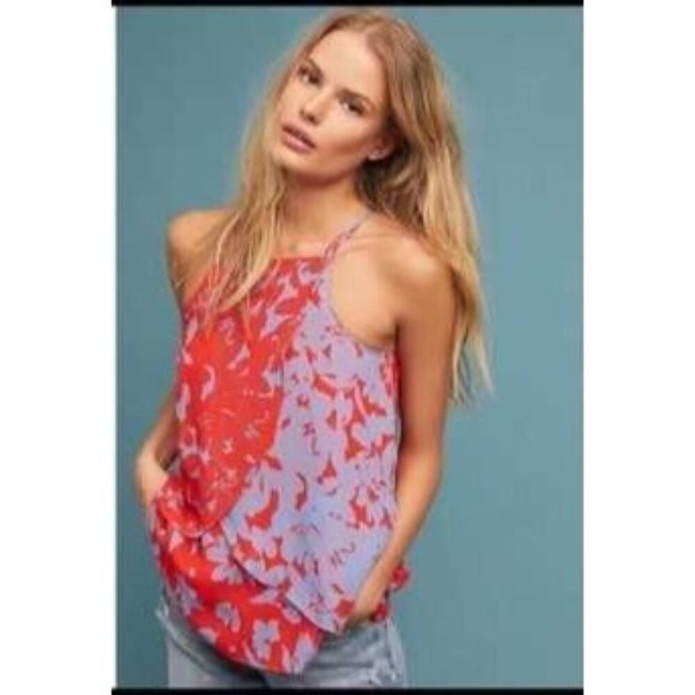 Maeve by Anthropologie St Lucia Floral Halter Cami Tank Top Medium Red Purple